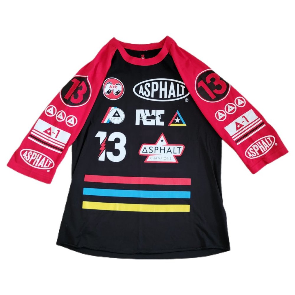 Men's 3/4 Sleeve  Asphalt T Shirt size Large Black Graphics.
